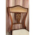TWO EXQUISITE ANTIQUE EDWARDIAN OCCASIONAL CHAIRS WITH GORGEOUS MARQUETRY INLAY DETAILING bid/chair
