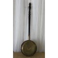 AN AUTHENTIC ANTIQUE VICTORIAN FULL SIZE COPPER & BRASS "COAL" BED WARMER WITH A MAHOGANY HANDLE!!