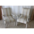 TWO AWESOME VINTAGE UPHOLSTERED SOLID AND STURDY COMFY ARMCHAIRS bid/chair