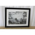 A SUPERB SIGNED LIMITED EDITION PRINT (No. 225 OF 500) OF A 1958 OLDSMOBILE BY DEAN SIMON
