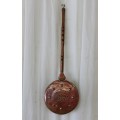 AN AUTHENTIC ANTIQUE VICTORIAN COPPER "COAL" BED WARMER WITH A HAND CARVED WOODEN HANDLE!!