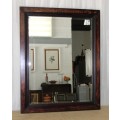AN INCREDIBLE (LARGE) SOLID WOODEN FRAMED BEVELLED GLASS WALL MIRROR IN FANTASTIC CONDITION