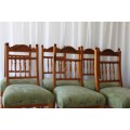 A SPECTACULAR COLLECTION OF 6x CARVED "SPRING-SEAT" ENGLISH OAK SPIDLE BACK DINING CHAIRS bid/chair