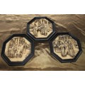 A STUNNING COLLECTION OF THREE FRAMED CHINESE WALL PLAQUES W/ TRADITIONAL THEMES bid/plaque