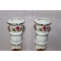 A STUNNING PAIR OF "COTTAGE ROSE" FINE BONE CHINA CANDLE STANDS IN SUPERB CONDITION