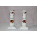 A STUNNING PAIR OF "COTTAGE ROSE" FINE BONE CHINA CANDLE STANDS IN SUPERB CONDITION