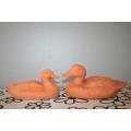 A gorgeous pair of terracotta stoneware ornamental ducks - perfect for the garden or pond