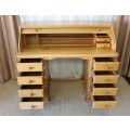 A STUNNING SOLID OAK 8-DRAWER ROLL TOP WRITING DESK/ BUREAU - GORGEOUS FURNITURE WITH LOADS OF SPACE