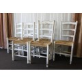 A FANTASTIC COLLECTION OF 60x WHITEWASHED WOODEN CAFE DINING CHAIRS WITH WICKER SEATS price/chair
