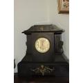 A SPECTACULAR AND RARE FRENCH MADE JAPY FRERES ANTIQUE (c1850's) FRENCH BLACK MARBLE MANTLE CLOCK