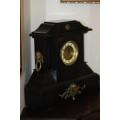 A SPECTACULAR AND RARE FRENCH MADE JAPY FRERES ANTIQUE (c1850's) FRENCH BLACK MARBLE MANTLE CLOCK