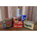 AN AWESOME COLLECTION OF 7x ASSORTED COLLECTIBLE DISPLAY TINS INCLUDING A NUGGET SHOE POLISH TIN