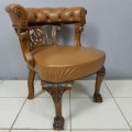 A rare antique hand-carved Solid Oak & genuine leather "Captain's Chair" - A real gem!! RS17