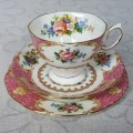 A spectacular Royal Albert Fine Bone China "Lady Carlyle" collection trio in pristine condition