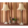 Two beautiful and elegant "tall" occasional table/ bedside lamps with white shades bid/lamp