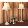 Two beautiful and elegant "tall" occasional table/ bedside lamps with white shades bid/lamp
