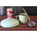 An awesome collection of enamel ware, mug, spoon, perfect for the lapa/braai area