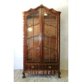 Spectacular large "gabled" ball and claw display cabinet with glass shelves and two drawers | RS17