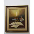 A truly spectacular signed original Denzil Herring (1940 - 2008) "still life" oil on canvas painting