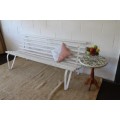 A stunning and sturdy 3-seater wooden outdoor bench with a soluid metal frame in great condition