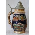 An incredible vintage West-German stoneware (lidded) Stein w/ traditional hand glazed detailing RS17