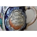 An incredible vintage West-German made stoneware (lidded) Stein w/ traditional hand glazed detailing