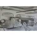Black and white prints of a Trio of Unrestored 1940's Cadillacs by Dean Scott Simon bid/print