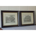 Two exquisitely framed (behind glass) signed and titled ecthings by J.G. Strutt - bid/print