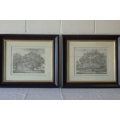 Two exquisitely framed (behind glass) signed and titled ecthings by J.G. Strutt - bid/print