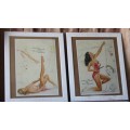 Two wonderful framed Art Deco illustrated prints of  ''Pin-up Girls'' by Knute K.O Munson bid/print