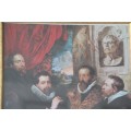 A beautiful ornately framed painting print of Gentlemen in traditional 16th Century attire