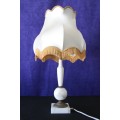 A spectacular white marble and brass table lamp with a stunning shade in wonderful condition