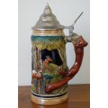 Fabulous vintage German made stoneware lidded Stein w/ traditional hand glazed detailing
