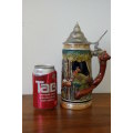 Fabulous vintage German made stoneware lidded Stein w/ traditional hand glazed detailing