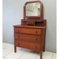 A stunning antique Edwardian Basswood 3-drawer dressing table with a large bevelled glass mirror