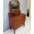 A stunning antique Edwardian Basswood 3-drawer dressing table with a large bevelled glass mirror
