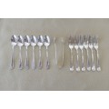 An incredible boxed EPNS silver plated teaspoon & cake fork set w/ sugar tongs in stunning condition