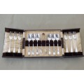 An incredible boxed EPNS silver plated teaspoon & cake fork set w/ sugar tongs in stunning condition