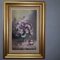 A magnificent original signed "Marie Vermeulen" still life painting framed in a stunning gold frame