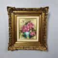 A beautiful original signed "Jeanette Dykman" Roses painting in a magnificent gold gilded frame