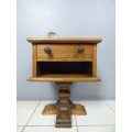 A beautiful, large stylish pine pedestal with a drawer. Chunky, solid furniture!!