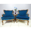 2 elegant Victorian arm chairs with deep button detailing & gorgeous, vibrant blue fabric Bid/chair