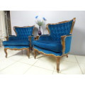 2 elegant Victorian arm chairs with deep button detailing & gorgeous, vibrant blue fabric Bid/chair