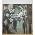 A stunning large box framed oil on canvas painting of a lovely arrangement of flowers