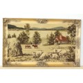 A beautiful vintage "farm scene" tapestry in a stunning LARGE antique gold moulded frame
