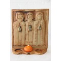 A gorgeous and unusual pottery/ stoneware six-candle holder depicting the three wise men