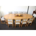 Absolutely spectacular oak 10-seater extendable dining room suite c/w magnificent upholstered chairs