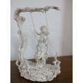 A gorgeous "ornate" polished alabastrine oxylite figurine of two children on a swing
