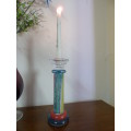 A beautiful, colourful vintage hand made in Sweden and signed "Kosta Boda" glass candle holder.