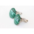A stunning pair of green malachite clip-on earrings in good condition
